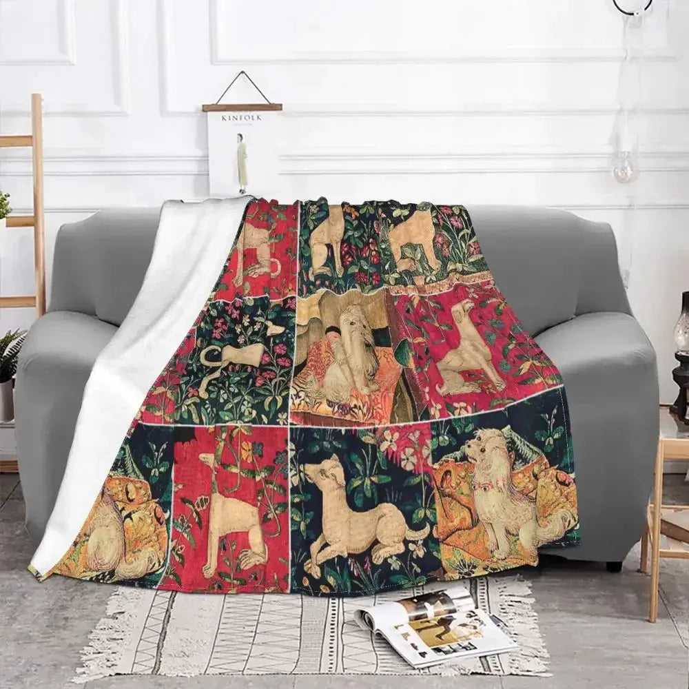 Retro Dog Collage Knitted Blanket Renaissance Animal Dogs Plush Throw Blanket Bedding Couch Printed Ultra - Soft Warm Bedspreads - Finnigan's Play Pen