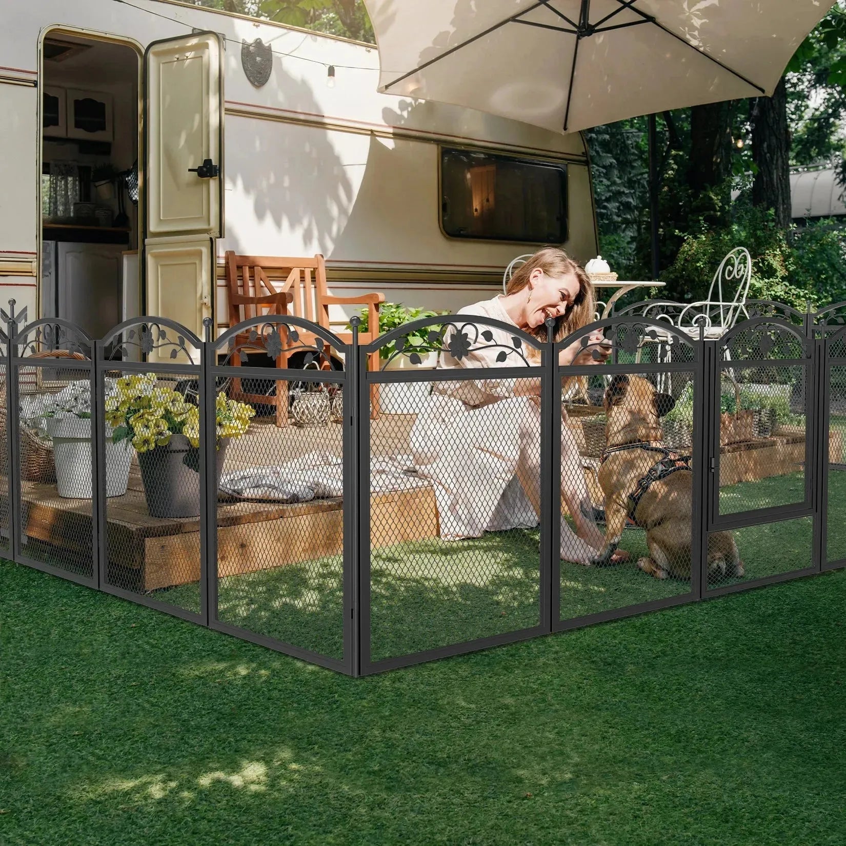 8 Panels Metal Dog Playpen with Fertility Mat and Gate Foldable Heavy Duty Pet Whelping Box Exercise Fence Cage Kennnels - Finnigan's Play Pen