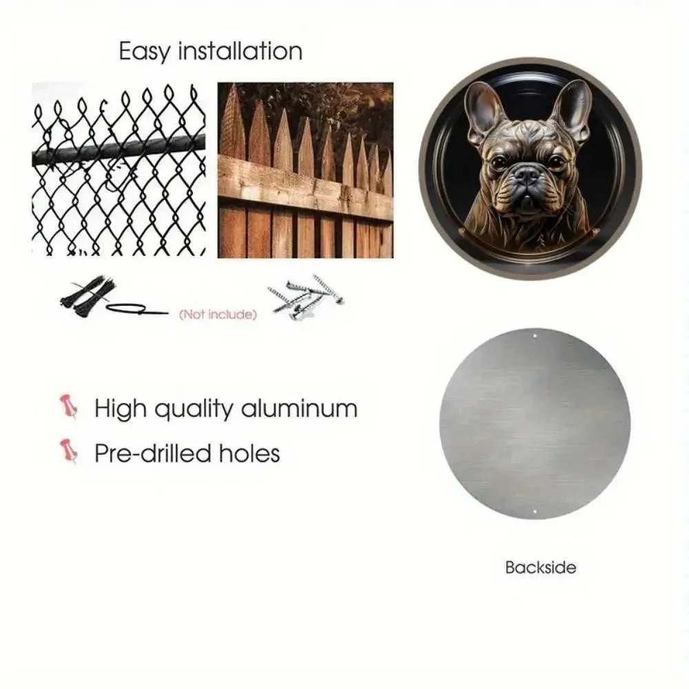Round Metal Aluminum Sign Art Cute Dog Wreath Decorative Plates Entrance Decor Gift Mask Theme For Bar Club Home Room Wall Decor - Finnigan's Play Pen