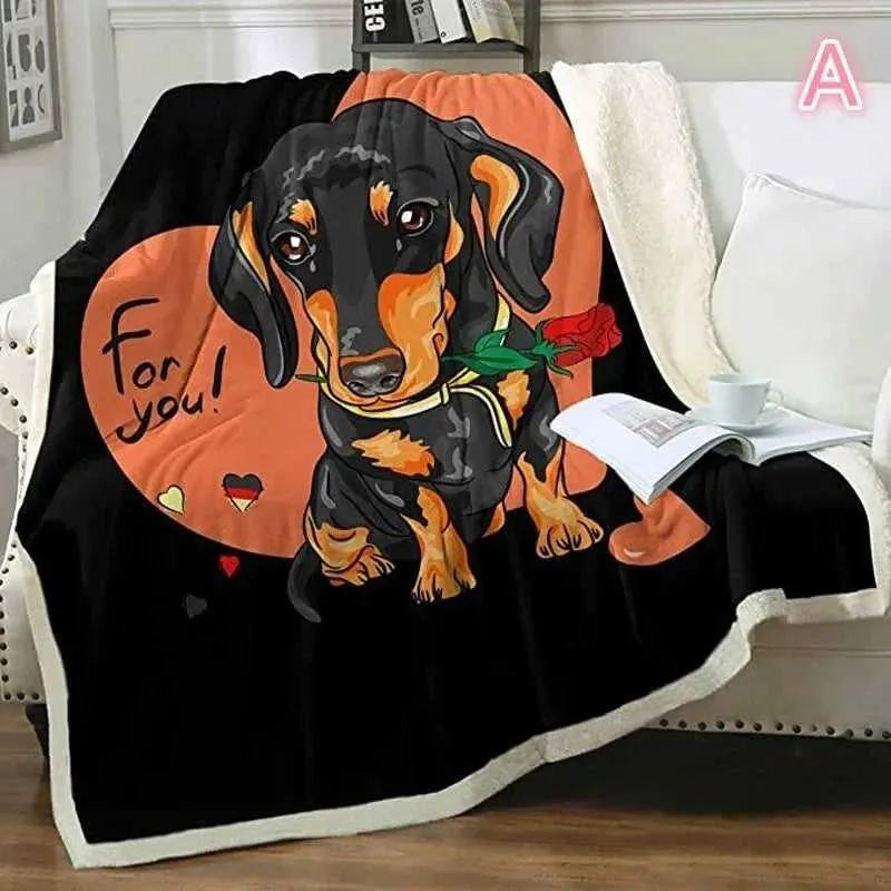 Puppy Dog Blanket Dachshund Dog Printed Blanket Fleece Blanket Flannel Sleep Comfort Super Soft Sofa Blanket - Finnigan's Play Pen