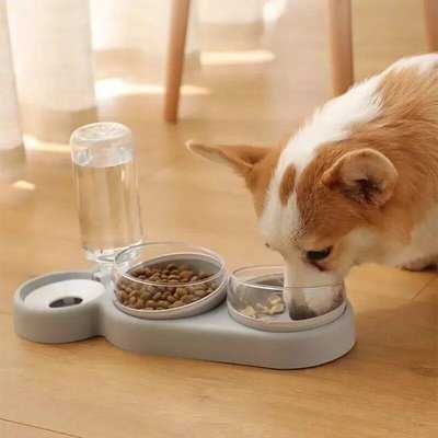 Cat Bowls Food Feed Water Dispenser Pet Bowl With Splash-proof Water 3 In 1 Cats Feeder Feeding Bowl Kitten Supplies
