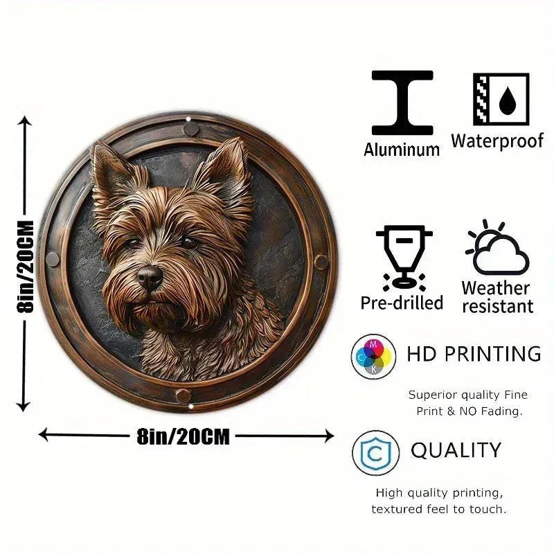 Round Metal Aluminum Sign Faux Embossing Wreath Sign Living Room Decoration Mother's Day Gifts French Bulldog Themed Decoration - Finnigan's Play Pen