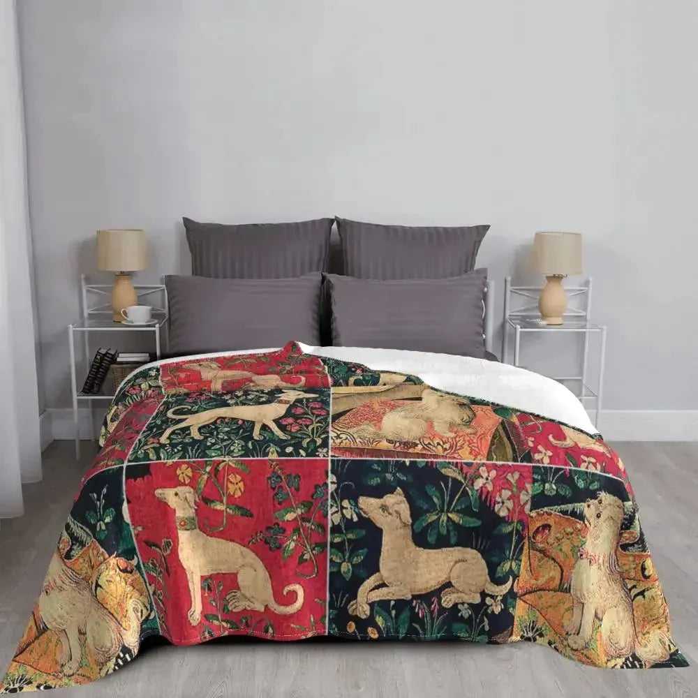 Retro Dog Collage Knitted Blanket Renaissance Animal Dogs Plush Throw Blanket Bedding Couch Printed Ultra - Soft Warm Bedspreads - Finnigan's Play Pen