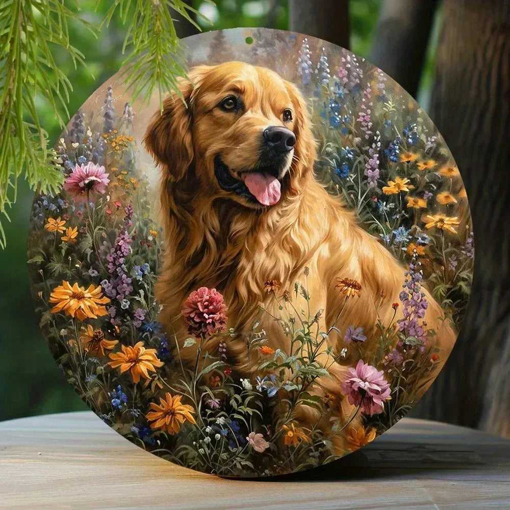 Funny Cute Dog Theme Posters Round Metal Aluminum Sign Desktop Decorative Plates for Bar Cafe Club Yard Home Office Wall Decor - Finnigan's Play Pen