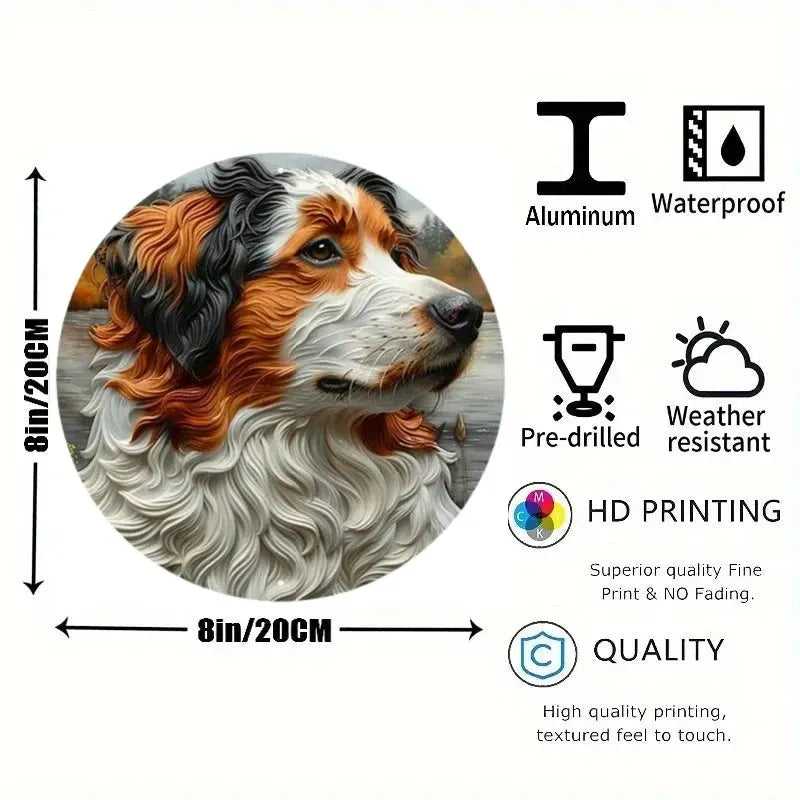 Round Metal Aluminum Sign Art Cute Dog Wreath Decorative Plates Entrance Decor Gift Mask Theme For Bar Club Home Room Wall Decor - Finnigan's Play Pen