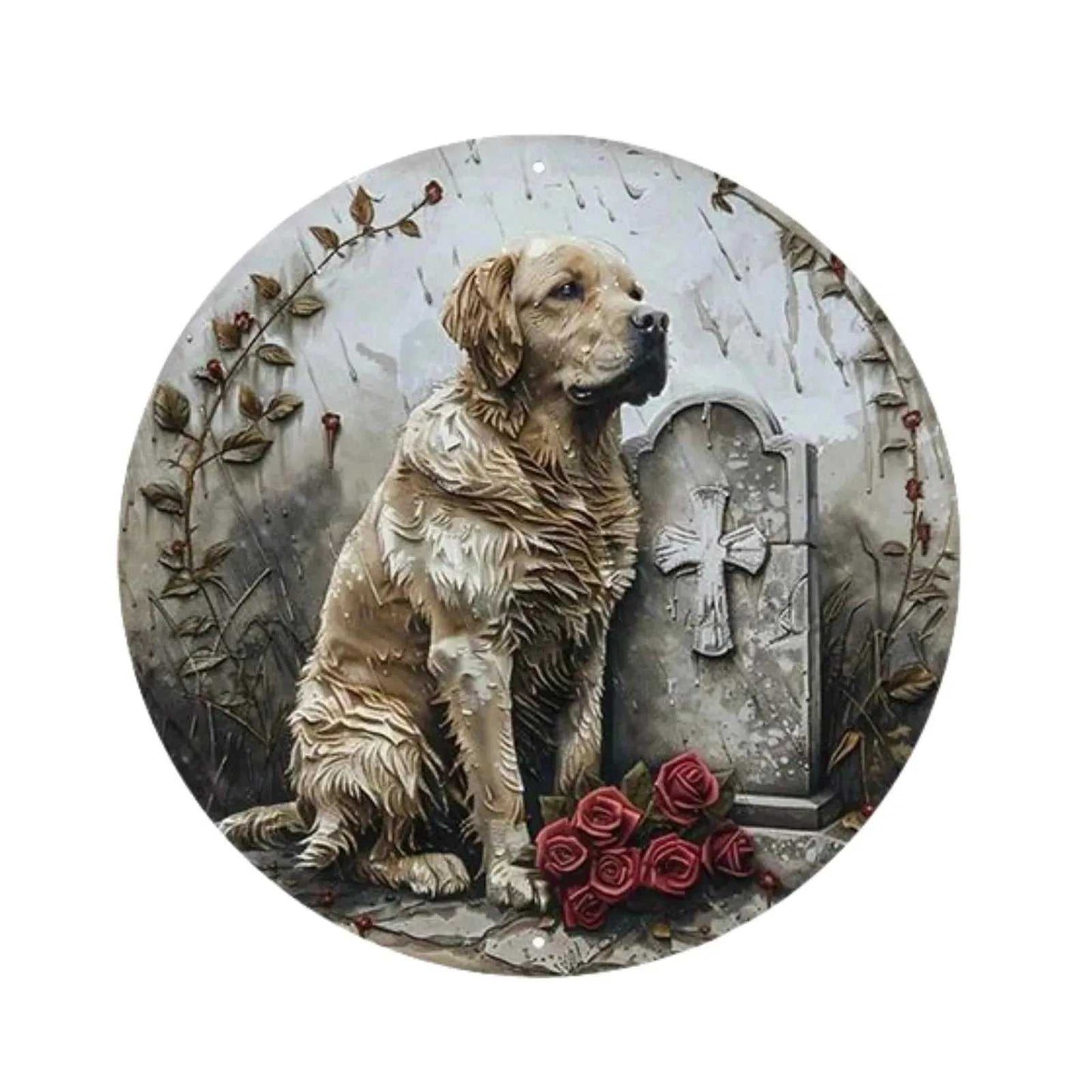 Round Metal Aluminum Sign Art Cute Dog Wreath Decorative Plates Entrance Decor Gift Mask Theme For Bar Club Home Room Wall Decor - Finnigan's Play Pen