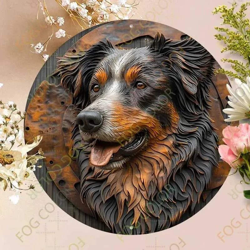 1pc 8x8inch(20x20cm) Round Aluminum Sign Metal Sign Metal Shepherd Dog Sign Sign For Home Garden Kitchen Cafe Restaurant - Finnigan's Play Pen