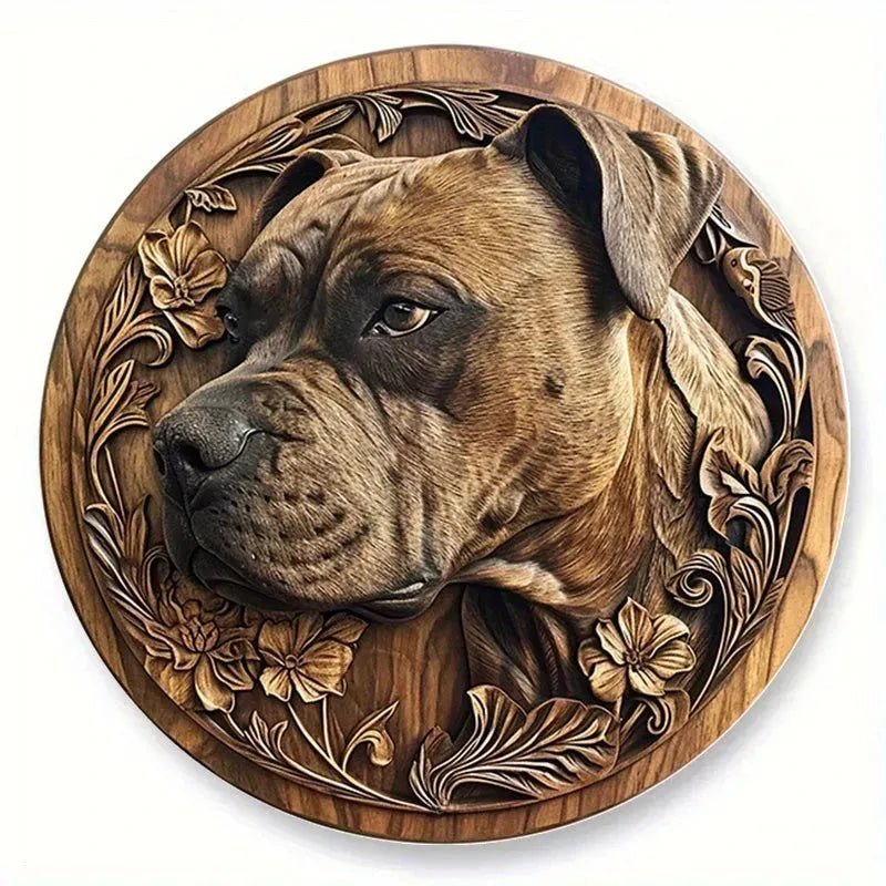 Round Wood Sign Faux Relief Dog Sign Decoration, Bulldog Theme Decoration Bar Cafe Home Living Room Room Office Decoration - Finnigan's Play Pen