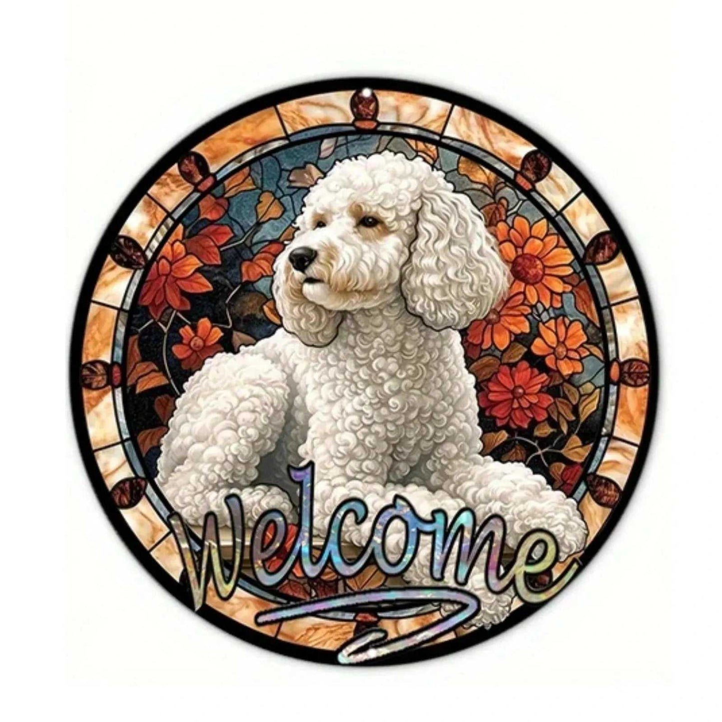 Cute Dog Gift Mask Theme Round Metal Aluminum Sign Art Desktop Decorative Plates For Bar Cafe Club Yard Home Office Wall Decor - Finnigan's Play Pen