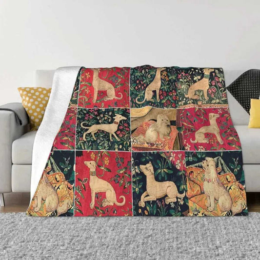 Retro Dog Collage Knitted Blanket Renaissance Animal Dogs Plush Throw Blanket Bedding Couch Printed Ultra - Soft Warm Bedspreads - Finnigan's Play Pen