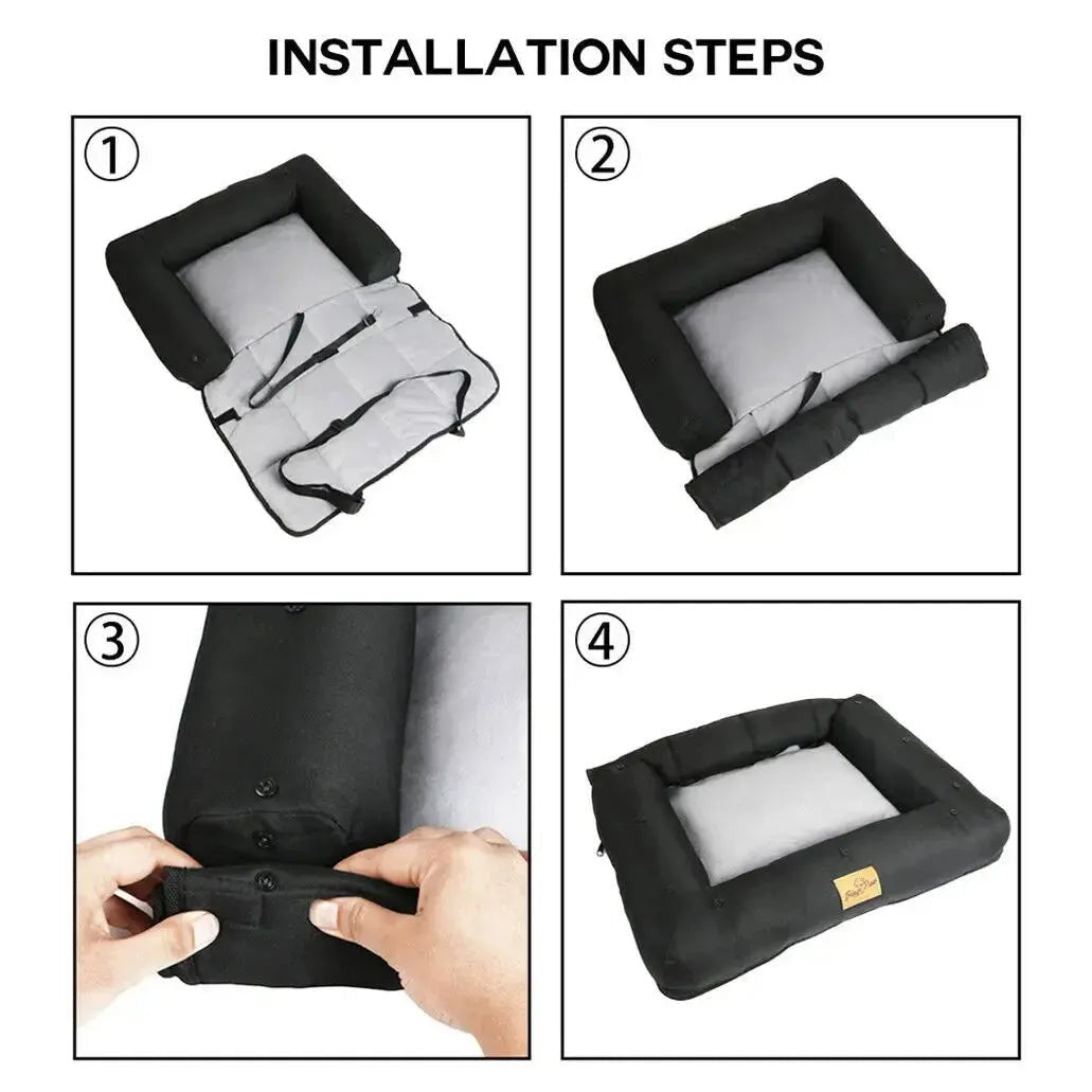 Car Seat Bed for Dog Waterproof Pet Cushion Bed Mat Dog Carrier with Removable Pad Cover and Safety Belt 3 Sizes - Finnigan's Play Pen