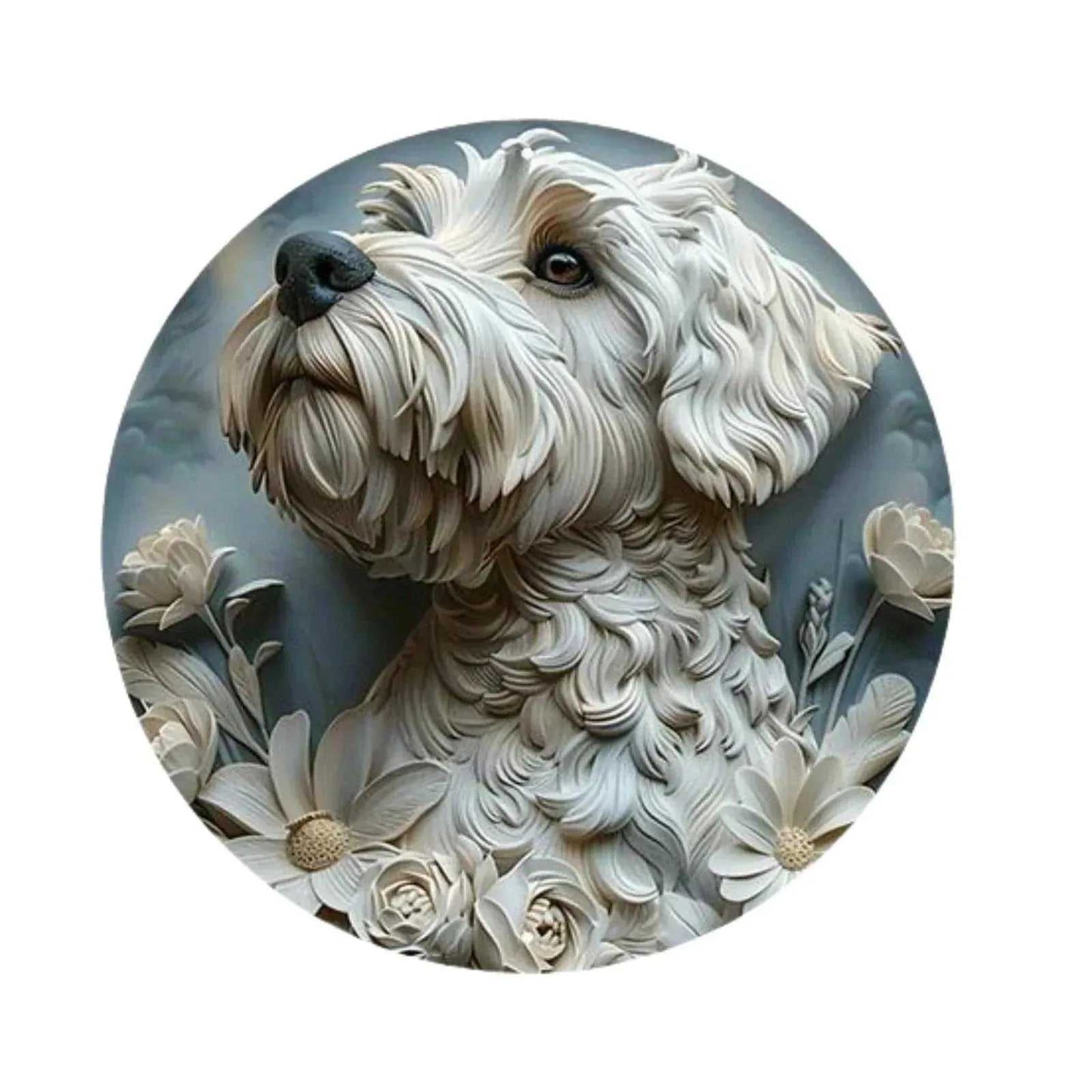 Cute Dog Gift Mask Theme Round Metal Aluminum Sign Art Desktop Decorative Plates For Bar Cafe Club Yard Home Office Wall Decor - Finnigan's Play Pen
