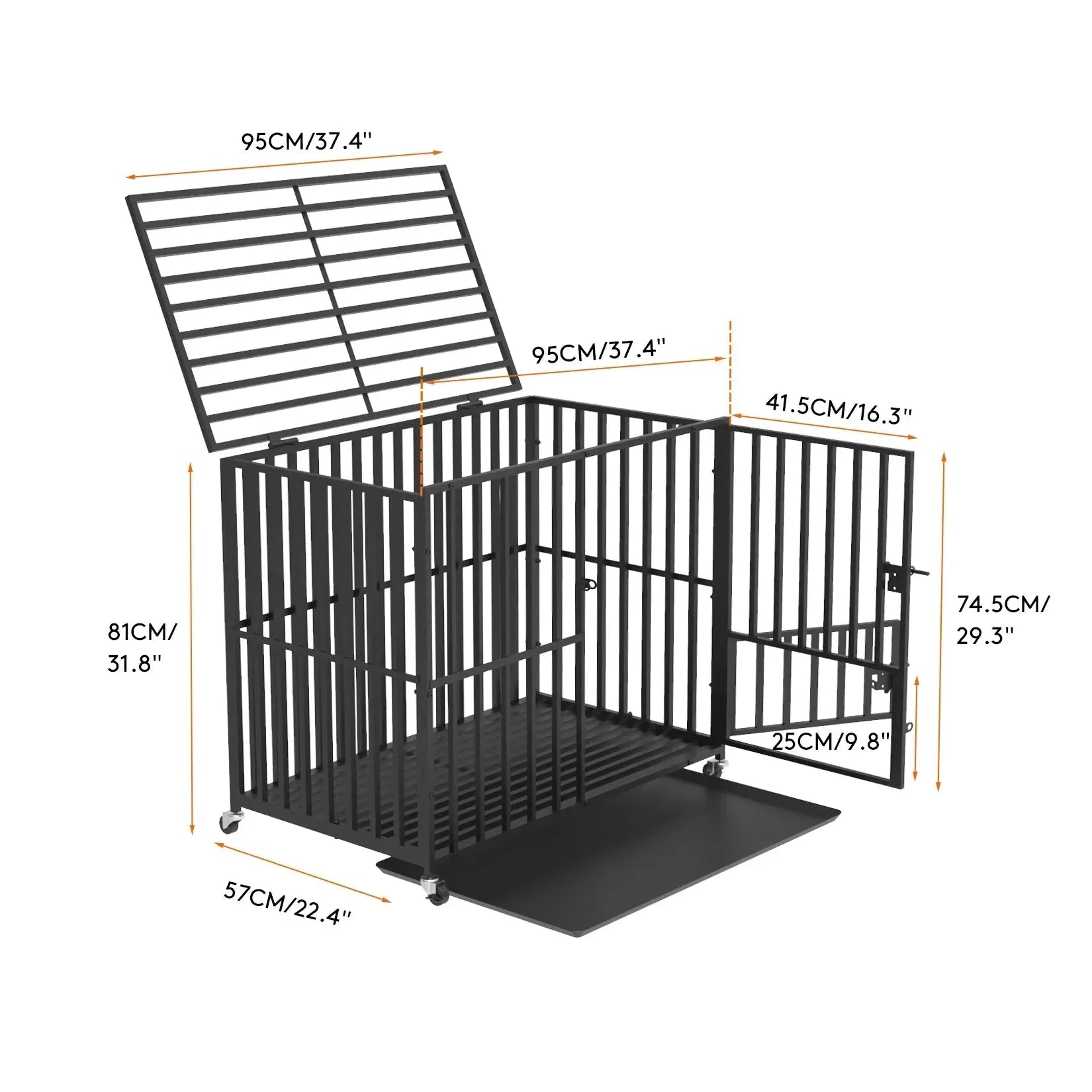 L XL XXL Heavy Duty Dog Crate with 4 Lockable Wheels 3 Doors and Removable Tray Metal Pet Kennels Cage Playpen - Finnigan's Play Pen