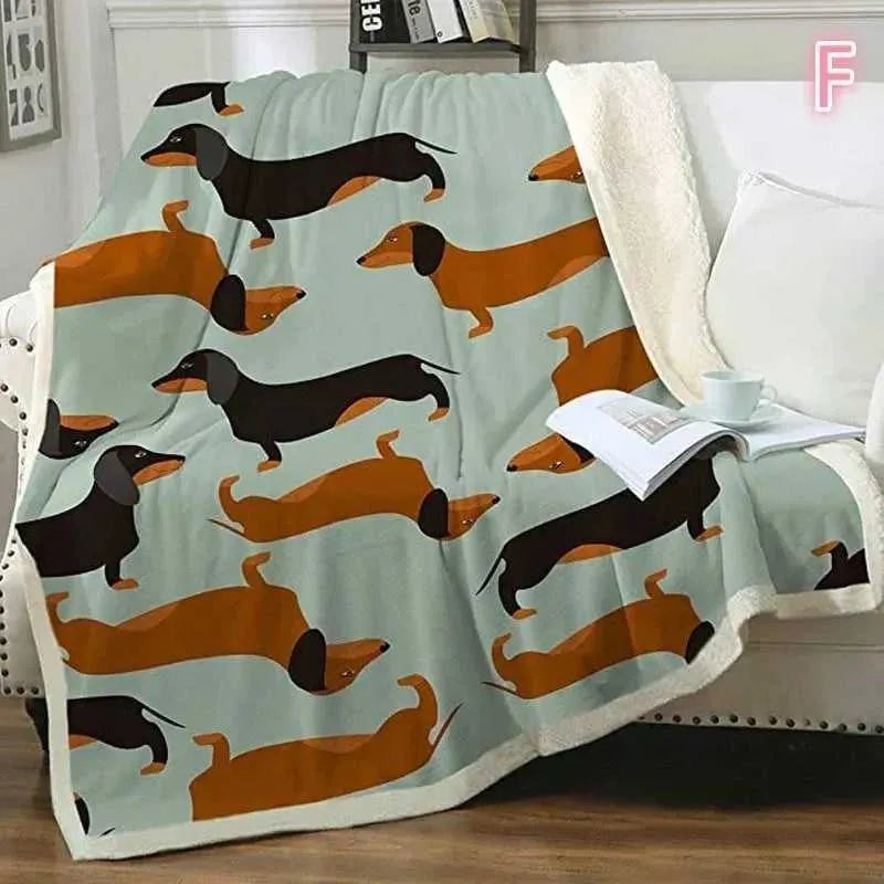 Puppy Dog Blanket Dachshund Dog Printed Blanket Fleece Blanket Flannel Sleep Comfort Super Soft Sofa Blanket - Finnigan's Play Pen