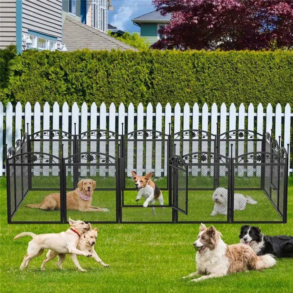 8 Panels Metal Dog Playpen with Fertility Mat and Gate Foldable Heavy Duty Pet Whelping Box Exercise Fence Cage Kennnels - Finnigan's Play Pen