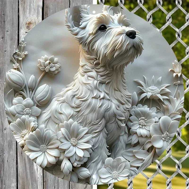 Cute Dog Gift Mask Theme Round Metal Aluminum Sign Art Desktop Decorative Plates For Bar Cafe Club Yard Home Office Wall Decor - Finnigan's Play Pen