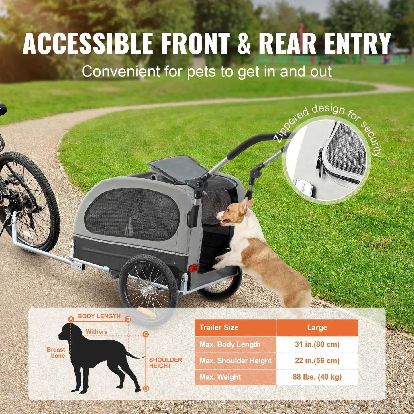 VEVOR 88 lbs 2 - in - 1 Pet Stroller Cart Dog Bike Trailer with Wheels Reflectors Easy Folding Cart Frame Bicycle Coupler Carrier - Finnigan's Play Pen