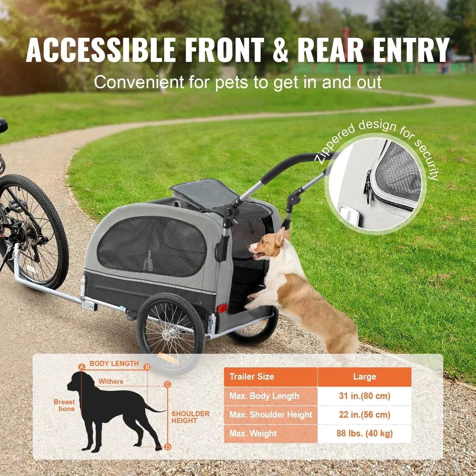 VEVOR 88 lbs 2 - in - 1 Pet Stroller Cart Dog Bike Trailer with Wheels Reflectors Easy Folding Cart Frame Bicycle Coupler Carrier - Finnigan's Play Pen