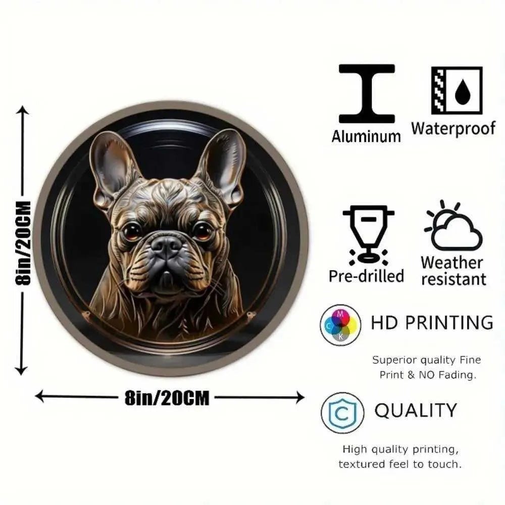 Round Metal Aluminum Sign Art Cute Dog Wreath Decorative Plates Entrance Decor Gift Mask Theme For Bar Club Home Room Wall Decor - Finnigan's Play Pen