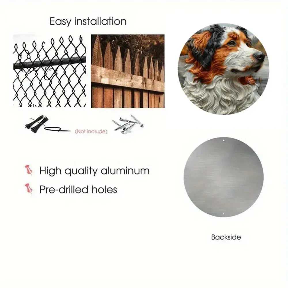 Round Metal Aluminum Sign Art Cute Dog Wreath Decorative Plates Entrance Decor Gift Mask Theme For Bar Club Home Room Wall Decor - Finnigan's Play Pen