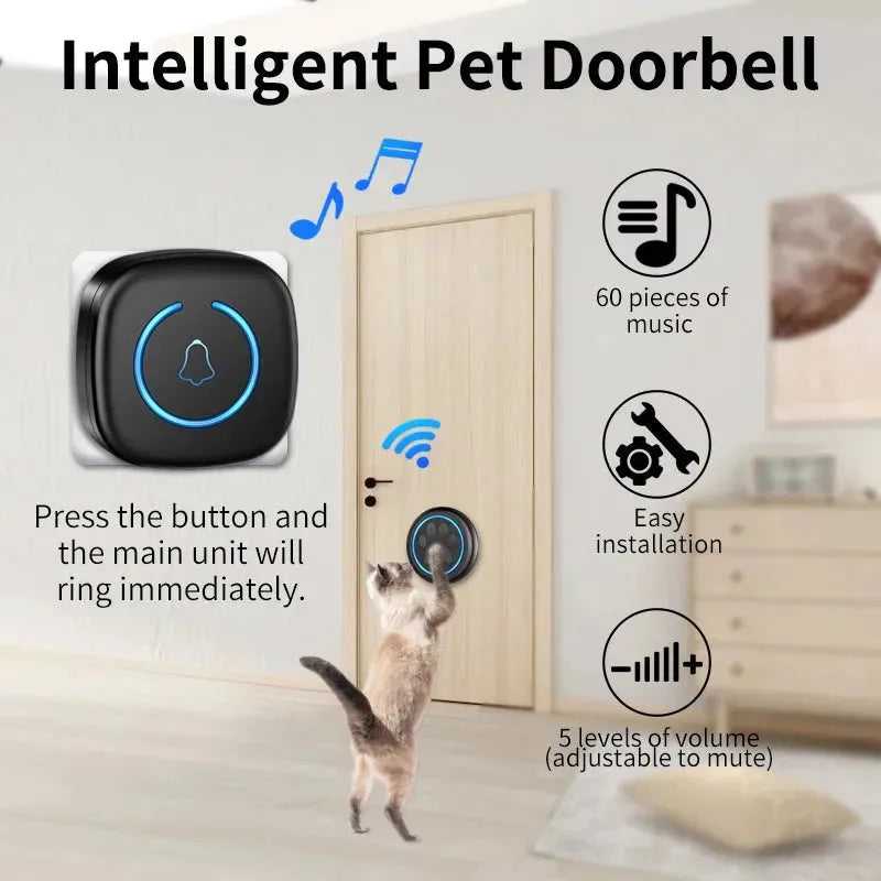 Pet Touch Ringer Button Bell 300M/984ft Range 60 Songs High Volume Doorbell For Cat & Dog Training Door Bell Smart Home US EU - Finnigan's Play Pen