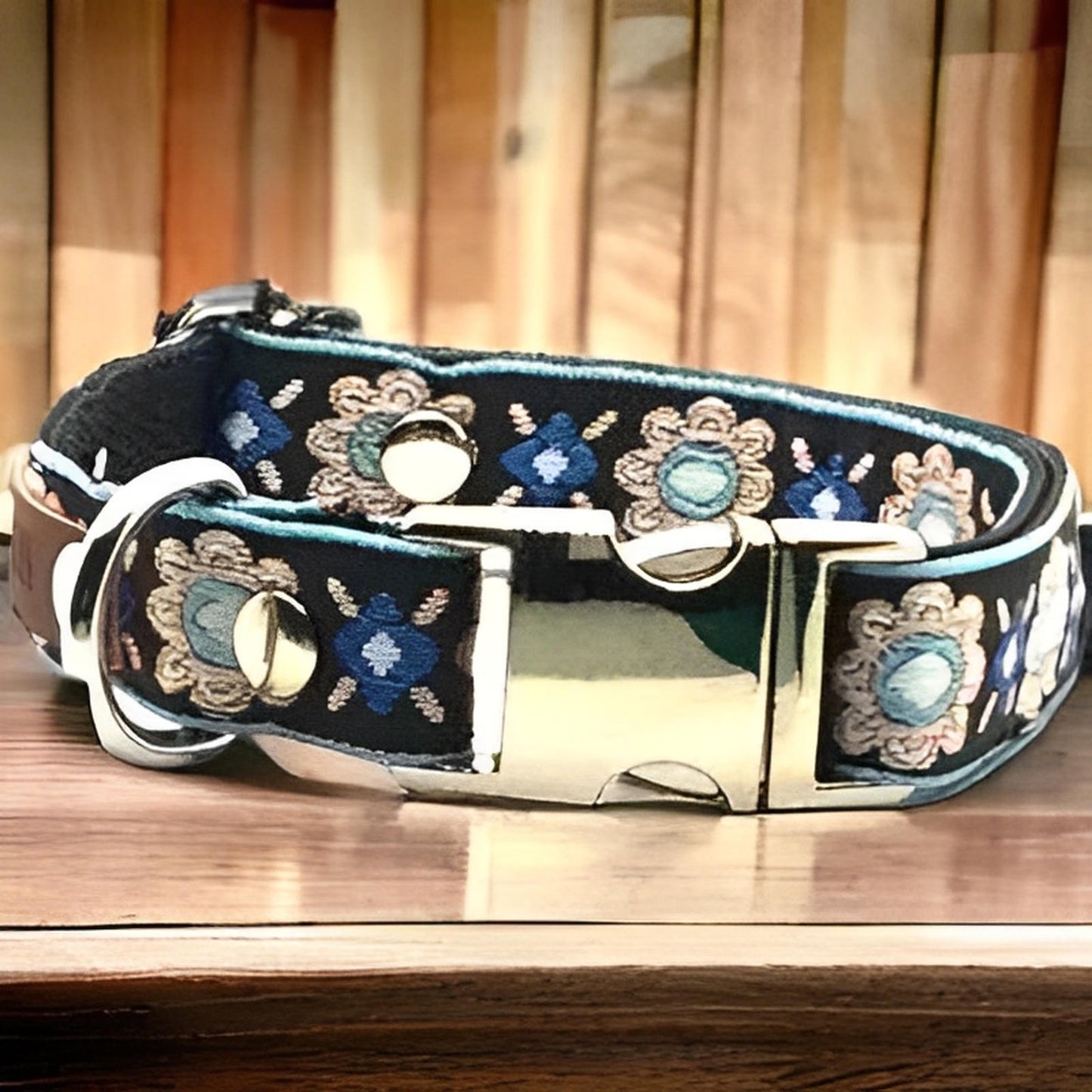 Elegant Cotton Dog Collar with Personalised Engraved Charm by Lollipollipocket - Finnigan's Play Pen
