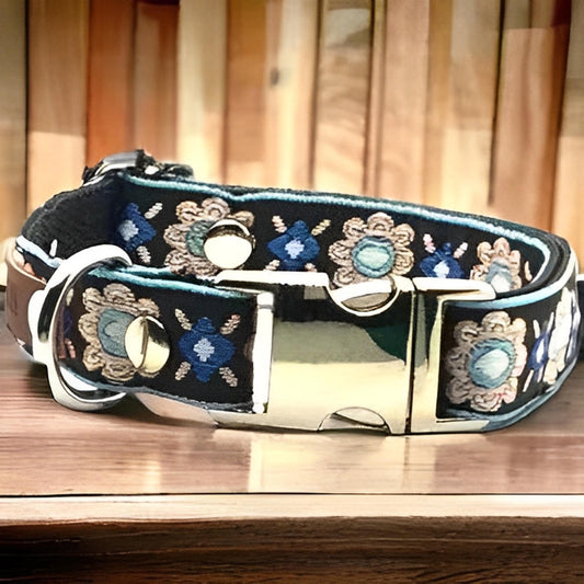 Elegant Cotton Dog Collar with Personalised Engraved Charm by Lollipollipocket - Finnigan's Play Pen
