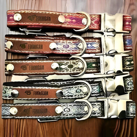 Finnigan Small Dog Collar: Personalised Engraving & Designer Fabrics - Finnigan's Play Pen