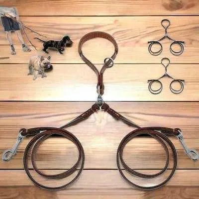 Golden Double Leather Pet Leads - Set of 2 - Finnigan's Play Pen