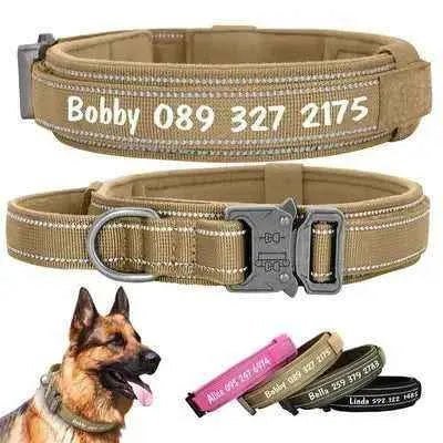 Personalised Military Dog Collar for Stylish Large Dogs with Reflective Handle - Finnigan's Play Pen