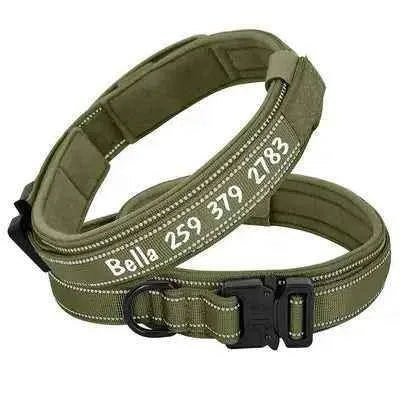 Personalised Military Dog Collar for Stylish Large Dogs with Reflective Handle - Finnigan's Play Pen
