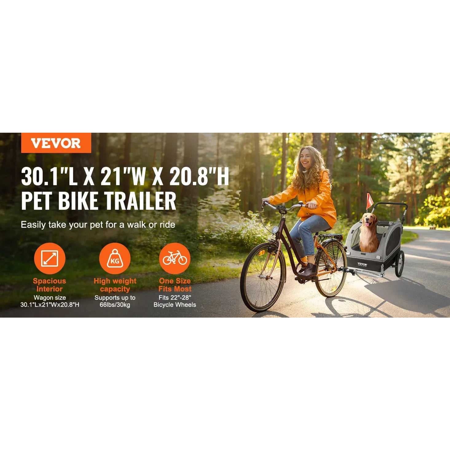 VEVOR 88 lbs 2 - in - 1 Pet Stroller Cart Dog Bike Trailer with Wheels Reflectors Easy Folding Cart Frame Bicycle Coupler Carrier - Finnigan's Play Pen