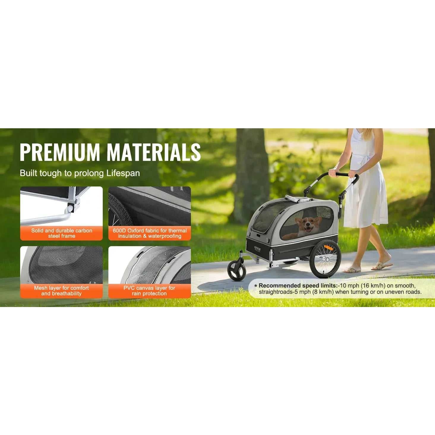 VEVOR 88 lbs 2 - in - 1 Pet Stroller Cart Dog Bike Trailer with Wheels Reflectors Easy Folding Cart Frame Bicycle Coupler Carrier - Finnigan's Play Pen