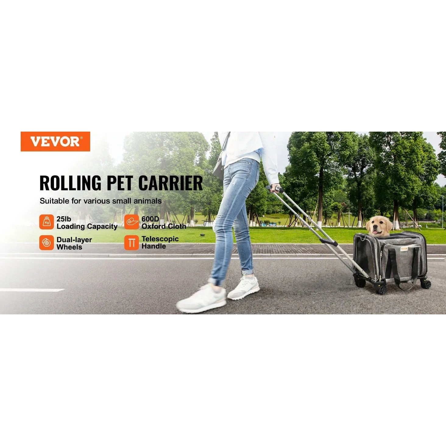 VEVOR Pet Cat Carrier Breathable Outgoing Dog Carry Backpack with Telescopic Handle Wheels and Shoulder Strap for Travel Trip - Finnigan's Play Pen