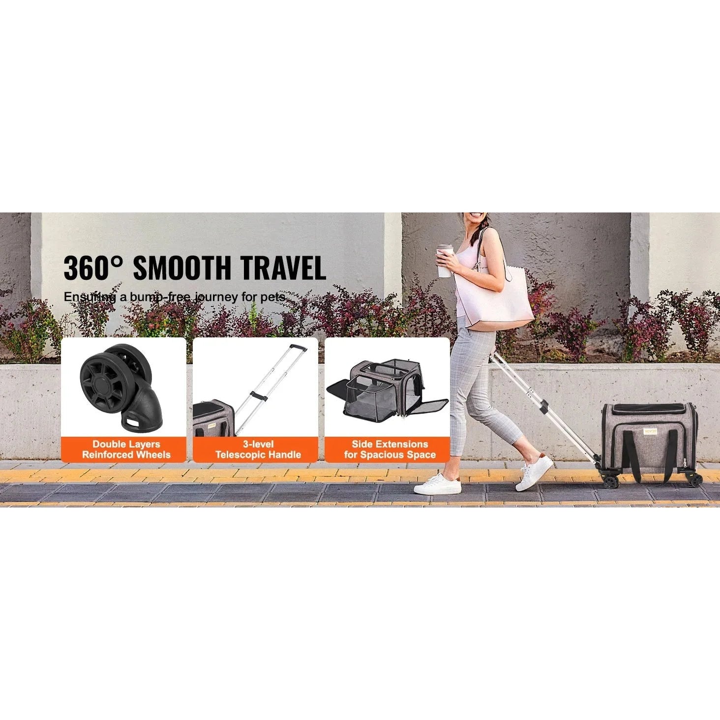 VEVOR Pet Cat Carrier Breathable Outgoing Dog Carry Backpack with Telescopic Handle Wheels and Shoulder Strap for Travel Trip - Finnigan's Play Pen