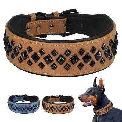Rockstar Red Padded Leather Stud Dog Collar for Medium Breeds - Finnigan's Play Pen