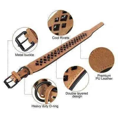 Rockstar Red Padded Leather Stud Dog Collar for Medium Breeds - Finnigan's Play Pen