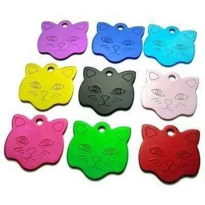 Engraved Cat Face ID Tag - Personalised Aluminium Pet Name Plate - Finnigan's Play Pen