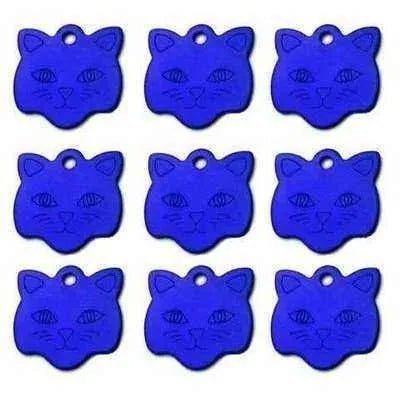 Engraved Cat Face ID Tag - Personalised Aluminium Pet Name Plate - Finnigan's Play Pen