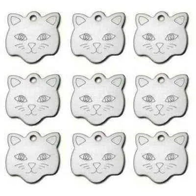 Engraved Cat Face ID Tag - Personalised Aluminium Pet Name Plate - Finnigan's Play Pen