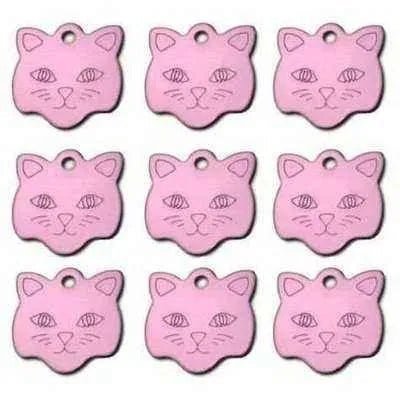 Engraved Cat Face ID Tag - Personalised Aluminium Pet Name Plate - Finnigan's Play Pen