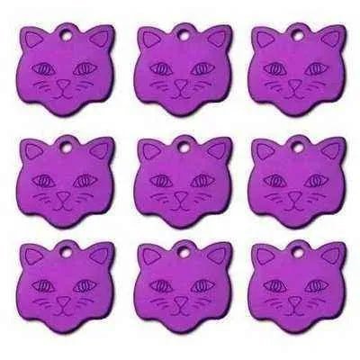Engraved Cat Face ID Tag - Personalised Aluminium Pet Name Plate - Finnigan's Play Pen