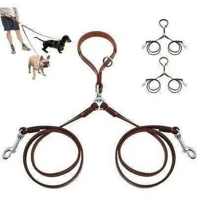 Golden Double Leather Pet Leads - Set of 2 - Finnigan's Play Pen