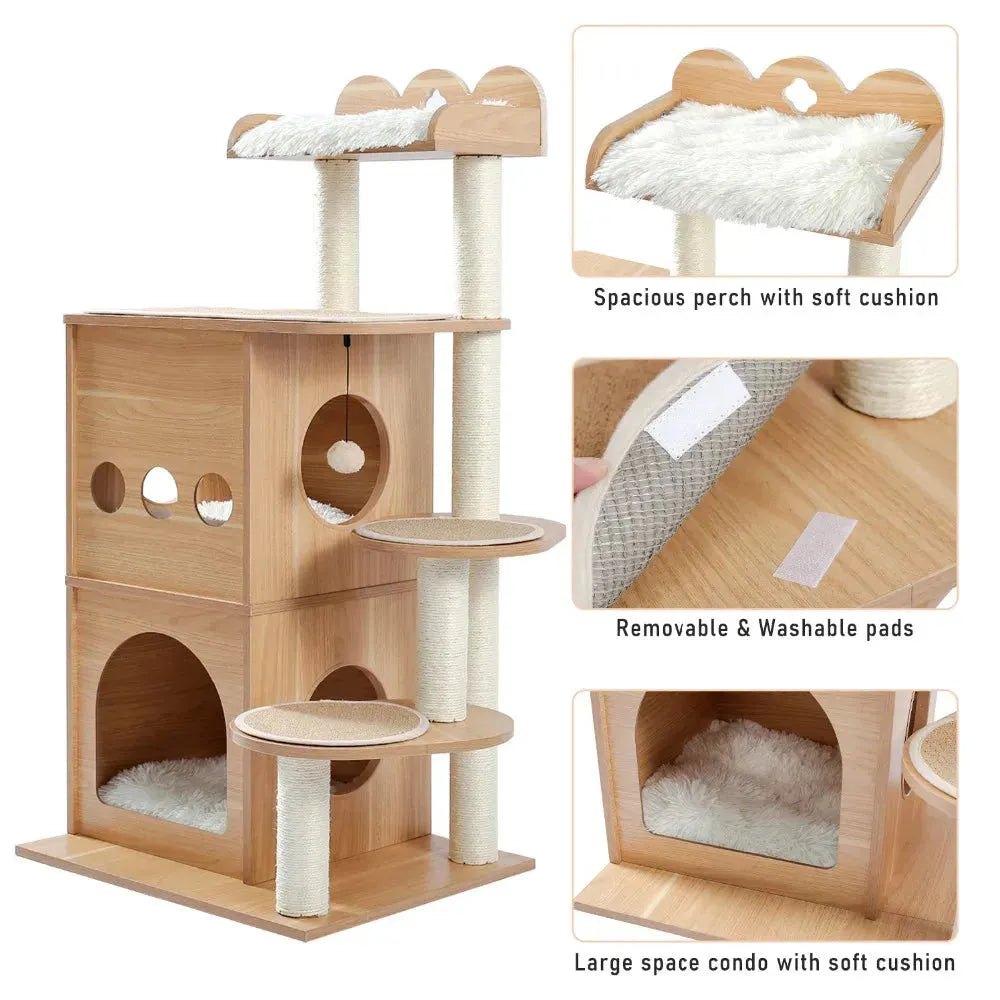 Cat Tree Cat Tower with Scratching Posts and Plush Condo Cat Furniture for Small Spaces Multi-Level Stand House Activity Tower