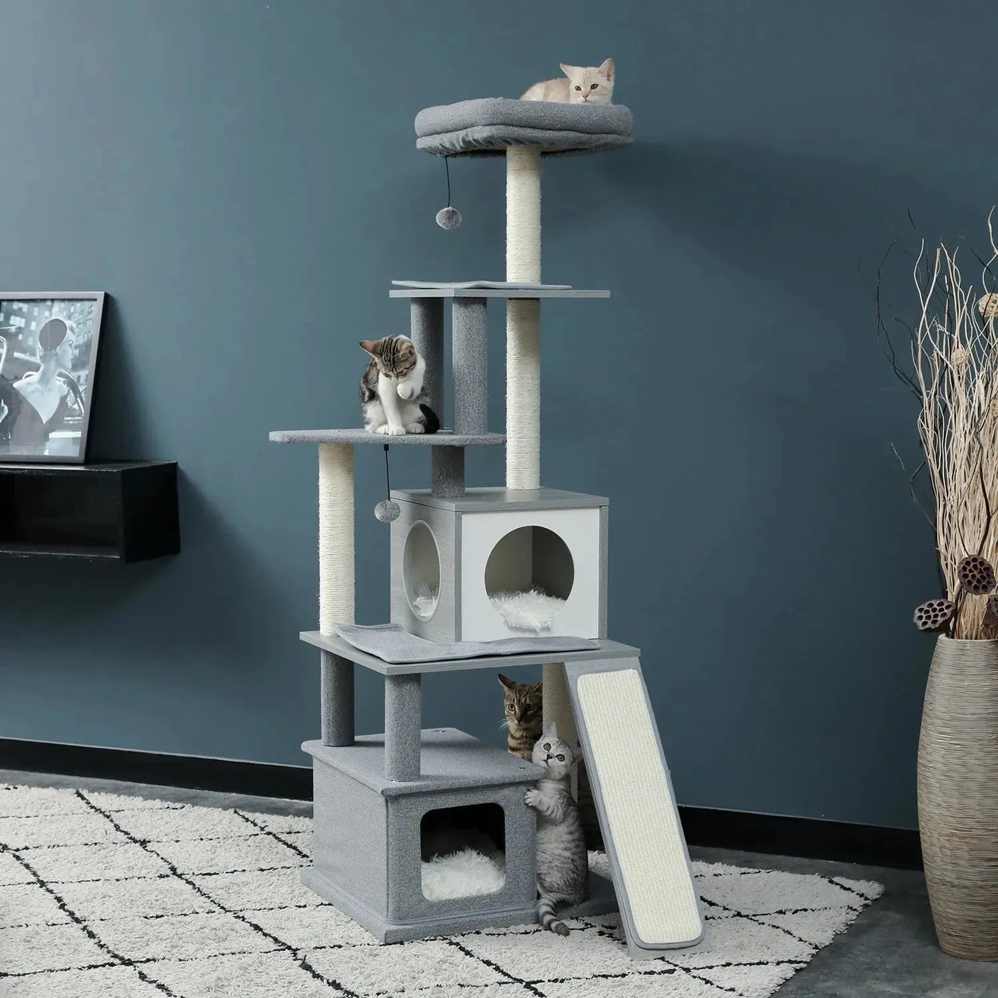 Cat Tree Cat Tower with Scratching Posts and Plush Condo Cat Furniture for Small Spaces Multi-Level Stand House Activity Tower