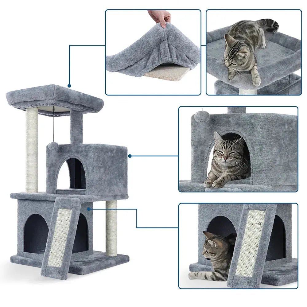 Cat Tree Cat Tower with Scratching Posts and Plush Condo Cat Furniture for Small Spaces Multi-Level Stand House Activity Tower