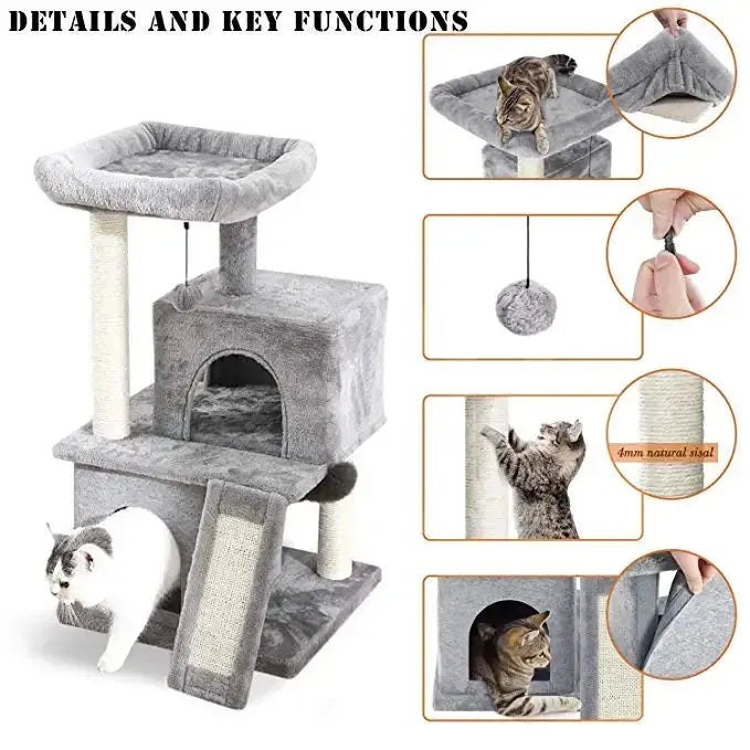 Cat Tree Cat Tower with Scratching Posts and Plush Condo Cat Furniture for Small Spaces Multi-Level Stand House Activity Tower