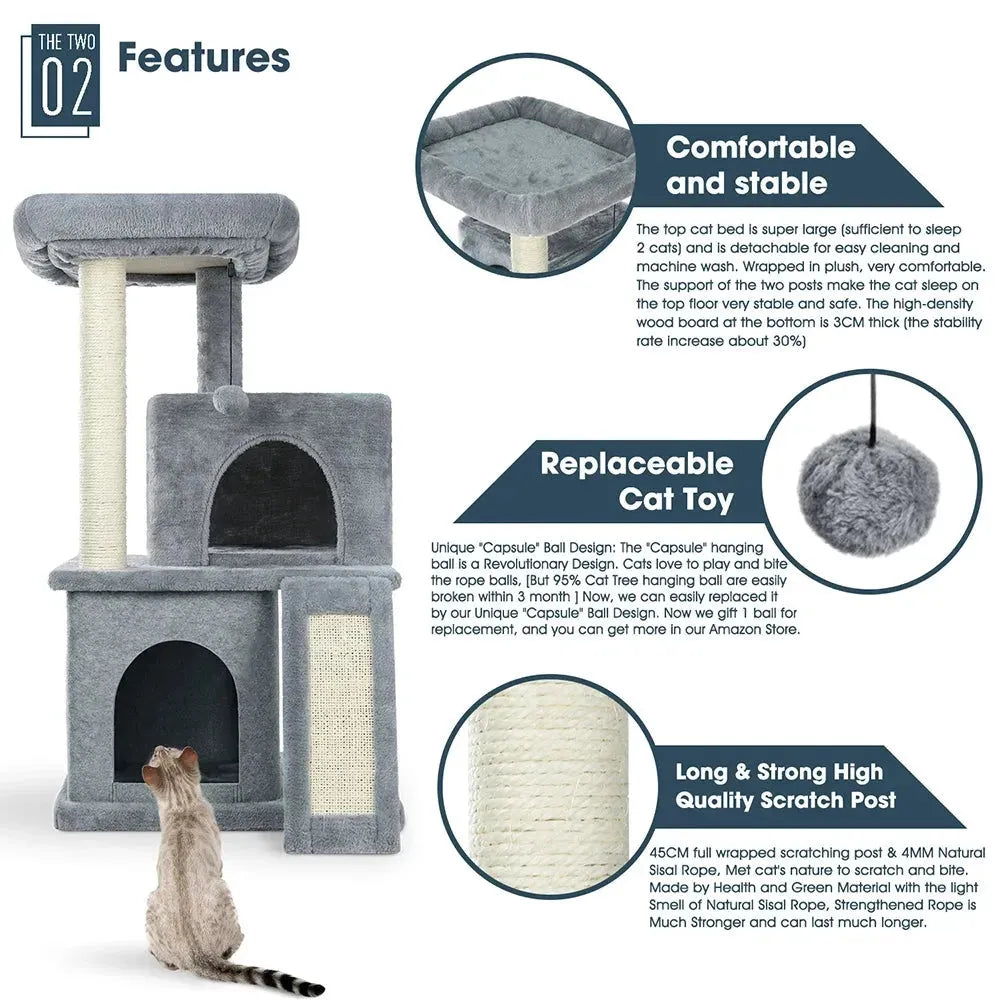 Cat Tree Cat Tower with Scratching Posts and Plush Condo Cat Furniture for Small Spaces Multi-Level Stand House Activity Tower