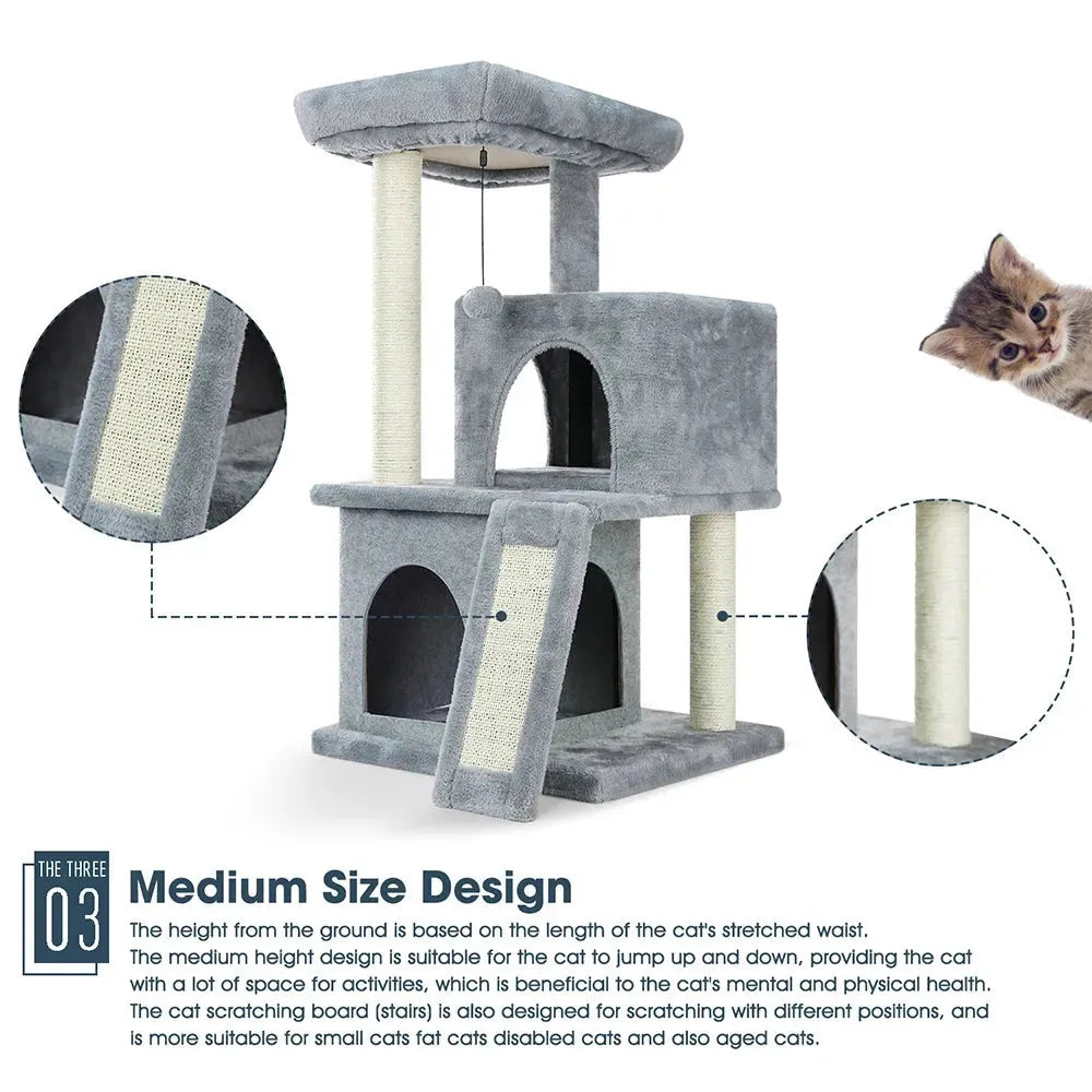 Cat Tree Cat Tower with Scratching Posts and Plush Condo Cat Furniture for Small Spaces Multi-Level Stand House Activity Tower