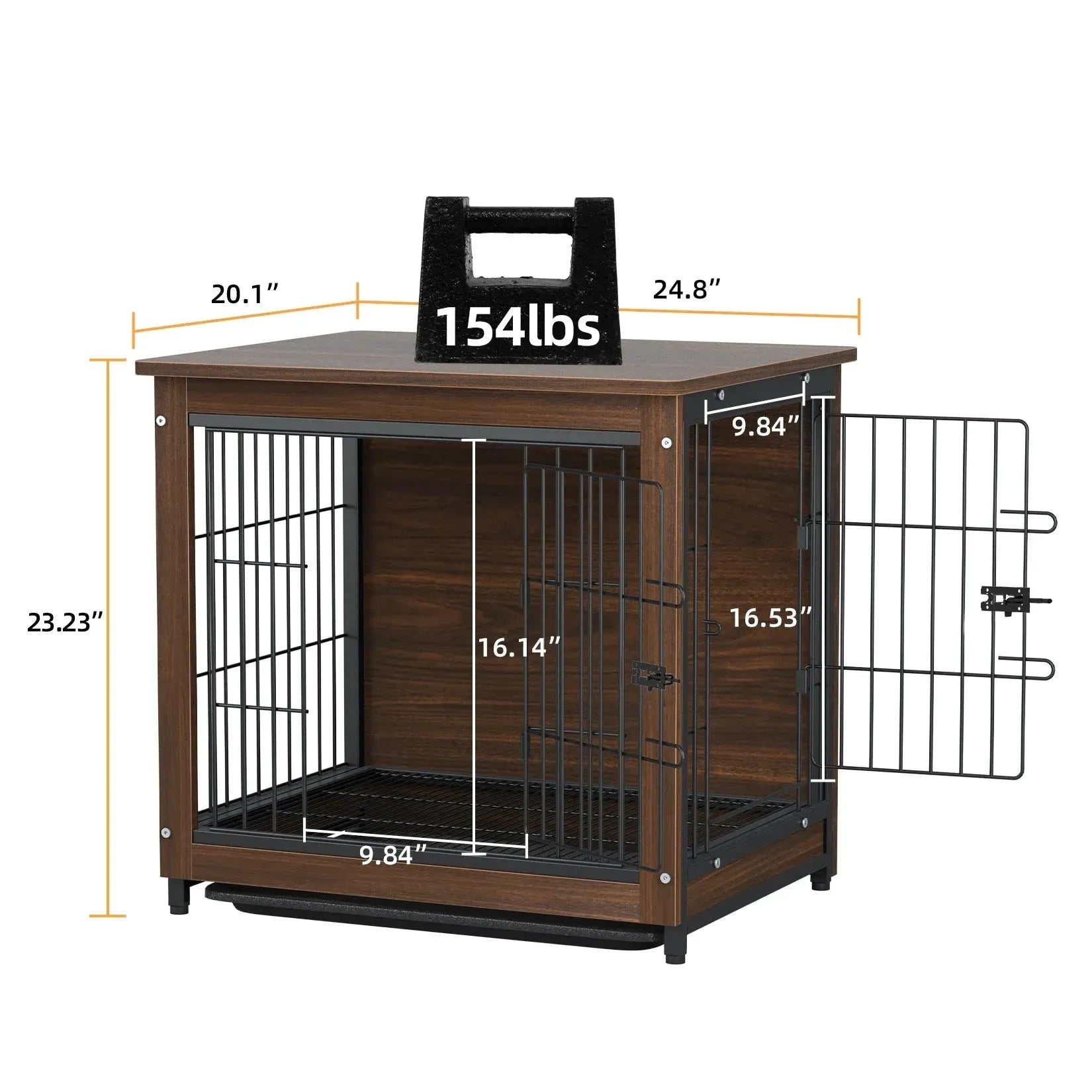 25 32 39 in Dog Crate End Table Furniture Wooden and Metal Pet Cage Kennels House Double Doors & Removable Tray